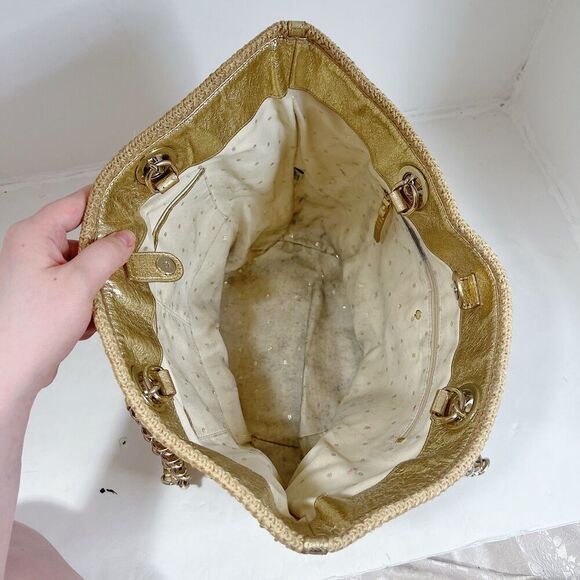 Kate Spade Woven Tote Bag Gold Sequins Summer Bag Beach Tote Shoulder Bag - Picture 5 of 9